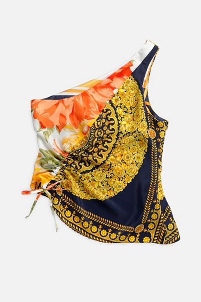 Rework Silk Scarf Ruche Tank - XS