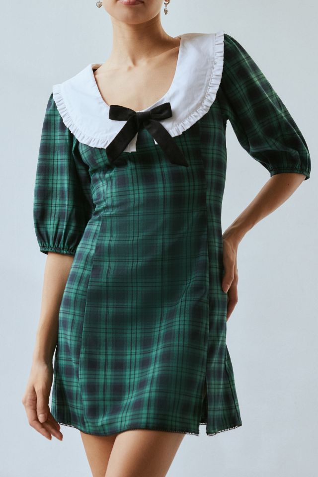 Neon Rose Plaid Collared Mini Dress #1