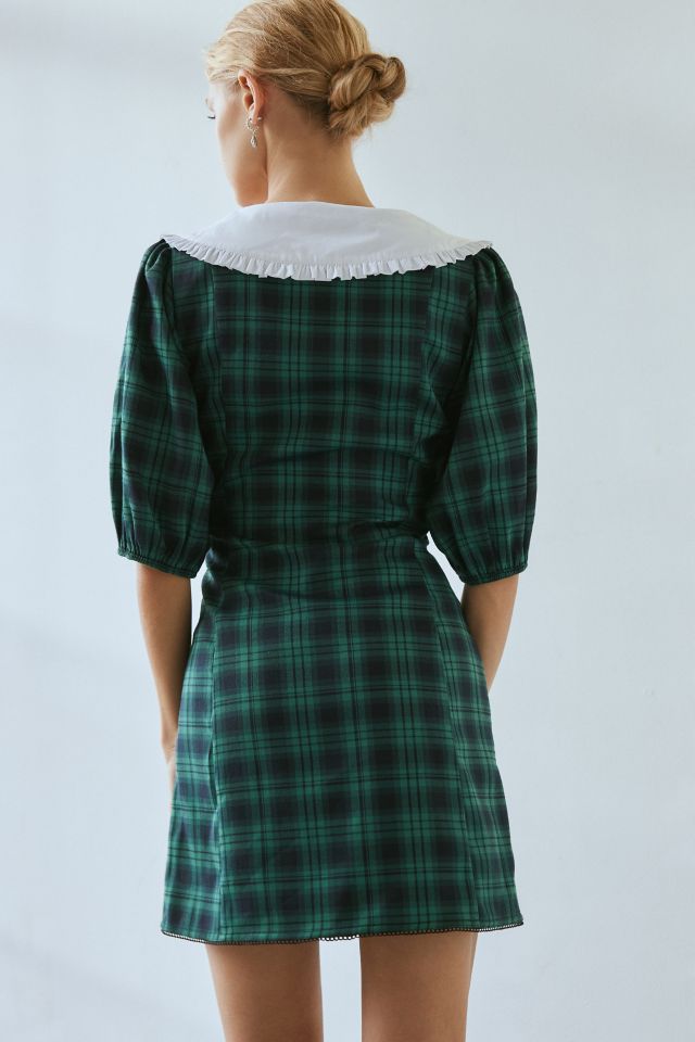 Neon Rose Plaid Collared Mini Dress #3