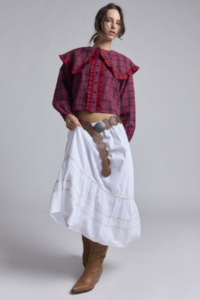 Neon Rose Gracie Oversized Collar Ruffle Trim Plaid Blouse