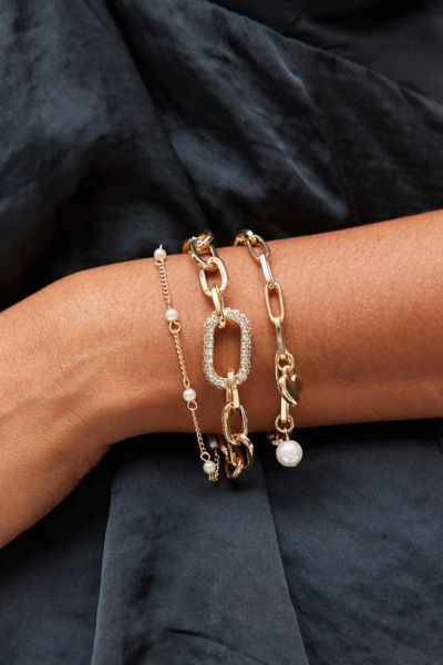 Urban Outfitters Rhinestone Layered Chain Bracelet Set In Gold, Women's At  In Gold