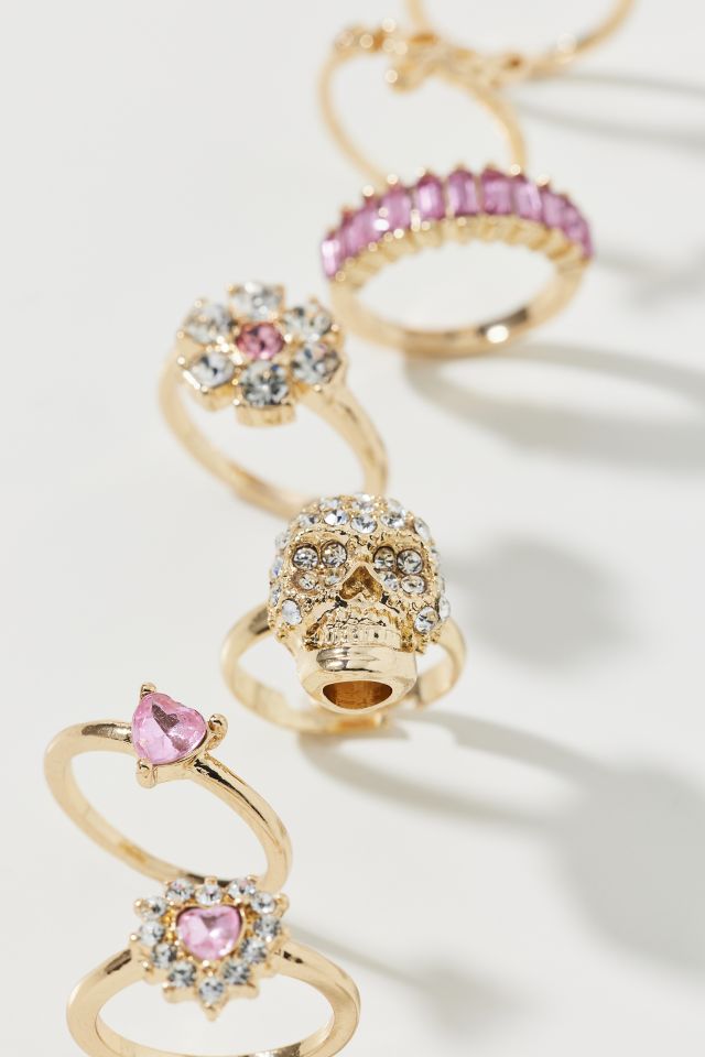 Pink Gem Gold Ring Set #1