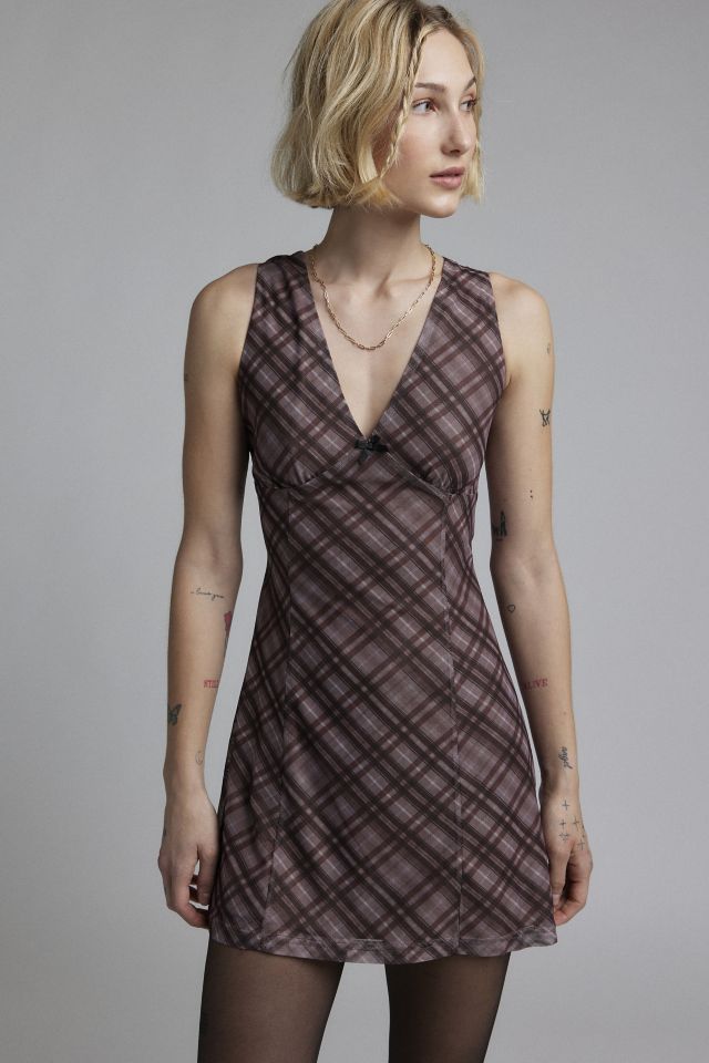 Daisy Street Bow Detail Plaid Mini Dress #1