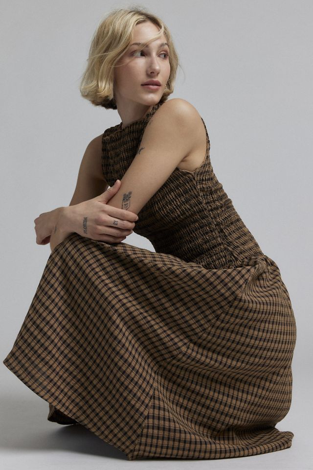 Daisy Street Shirred Plaid Drop Waist Midi Dress #1