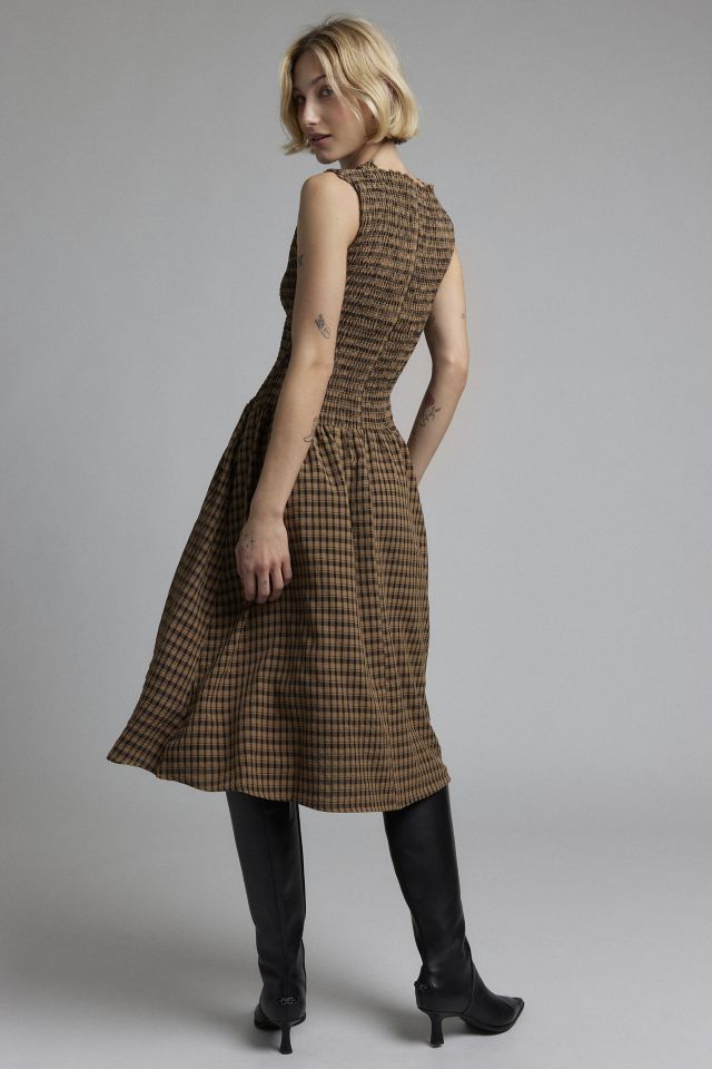 Daisy Street Shirred Plaid Drop Waist Midi Dress #2