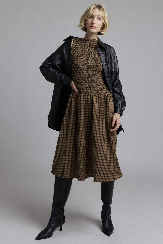 Daisy Street Shirred Plaid Drop Waist Midi Dress #3
