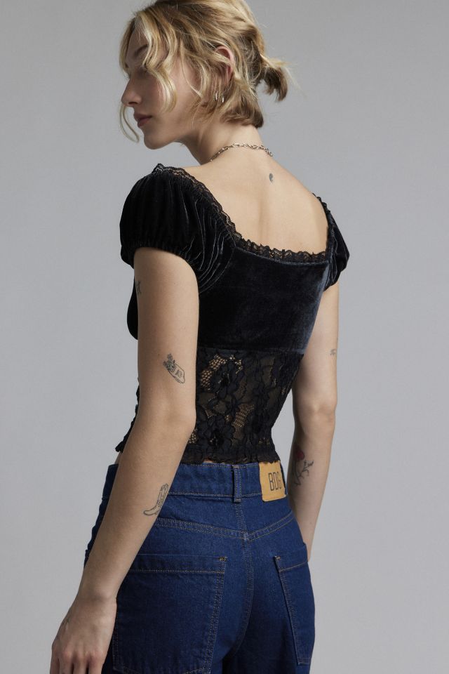 Blouse à manches bouffantes en velours et dentelle Kimchi Blue Elvira #2