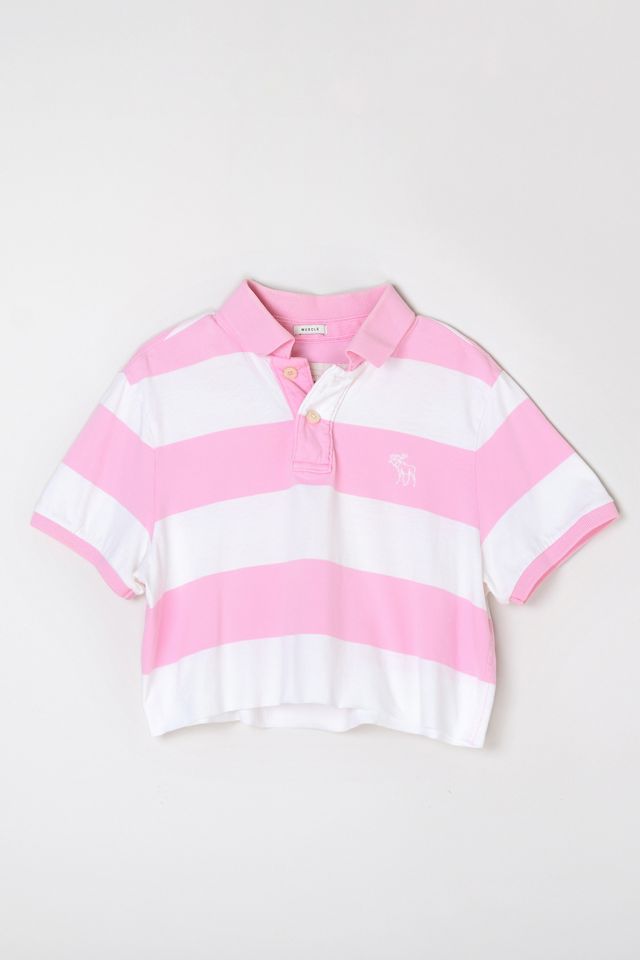 Vintage Y2k Pink & White Striped Cropped Polo | Urban Outfitters