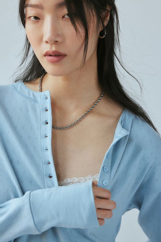 Out From Under Luise Pointelle Knit Long Sleeve Henley Top