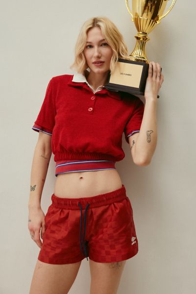 Umbro Uo Exclusive Tonal Checkerboard 3" Short In Fire Whirl/egret, Women's At Urban Outfitters In Fire Whirl/egret