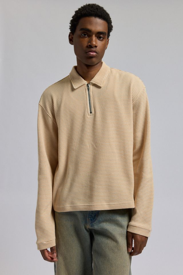 BDG Colton Stripe Thermal Long Sleeve Polo Tee #1