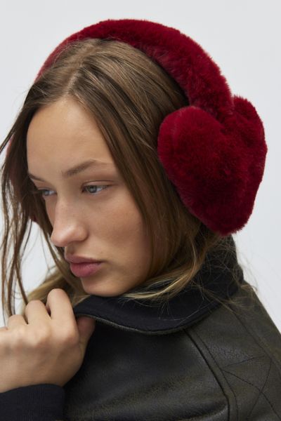 Urban Outfitters Heart Faux Fur Earmuffs In Red, Women's At  In Red