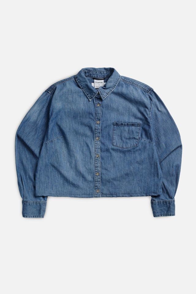 Rework Chambray Waist Crop Button Down Shirt 036