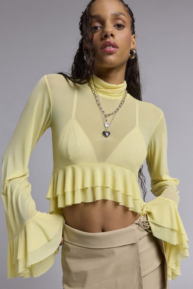 AFRM Pru Sheer Mesh Ruffle Turtleneck Top #1