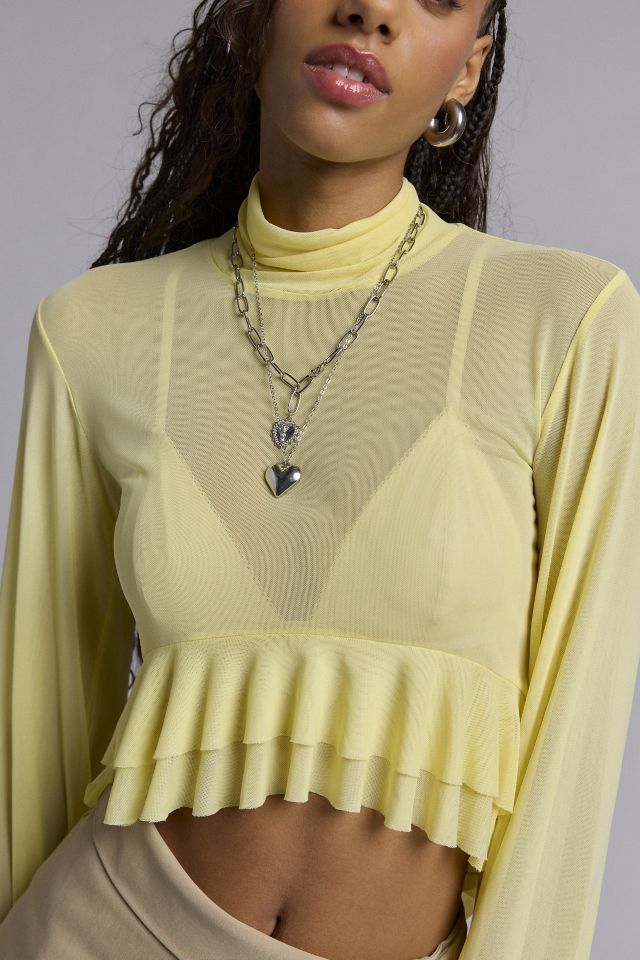 AFRM Pru Sheer Mesh Ruffle Turtleneck Top #3