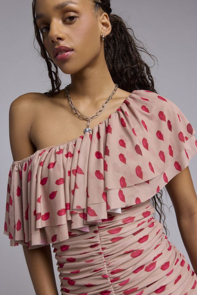 AFRM Vivian Almond Kiss One Shoulder Ruched Mini Dress #1