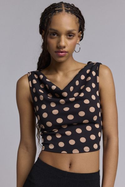 AFRM ELIZA COWL NECK TANK TOP IN ALMOND DOT, WOMEN'S AT URBAN OUTFITTERS 
