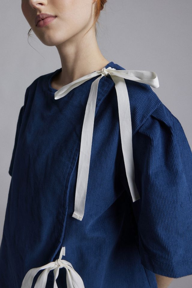 Robe Mini Portefeuille Carmen en Velours Côtelé Ghospell à Nœud #1