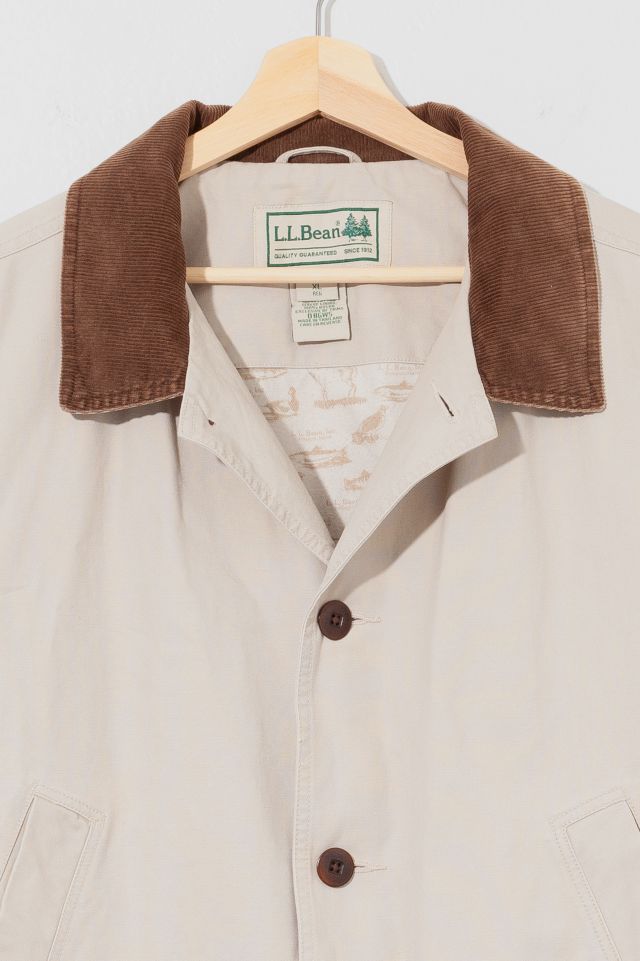 Vintage 1990s L.L. Bean Cream Canvas Chore Jacket Corduroy Colar #1