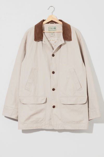Vintage 1990s L.L. Bean Cream Canvas Chore Jacket Corduroy Colar