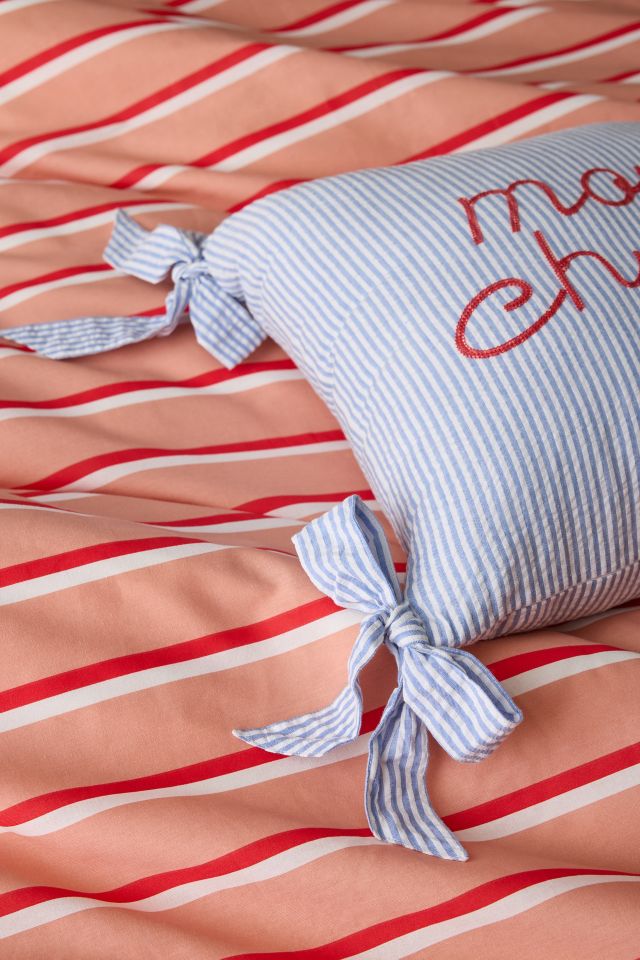 Mon Cherie Textural Striped Embroidered Throw Pillow #2