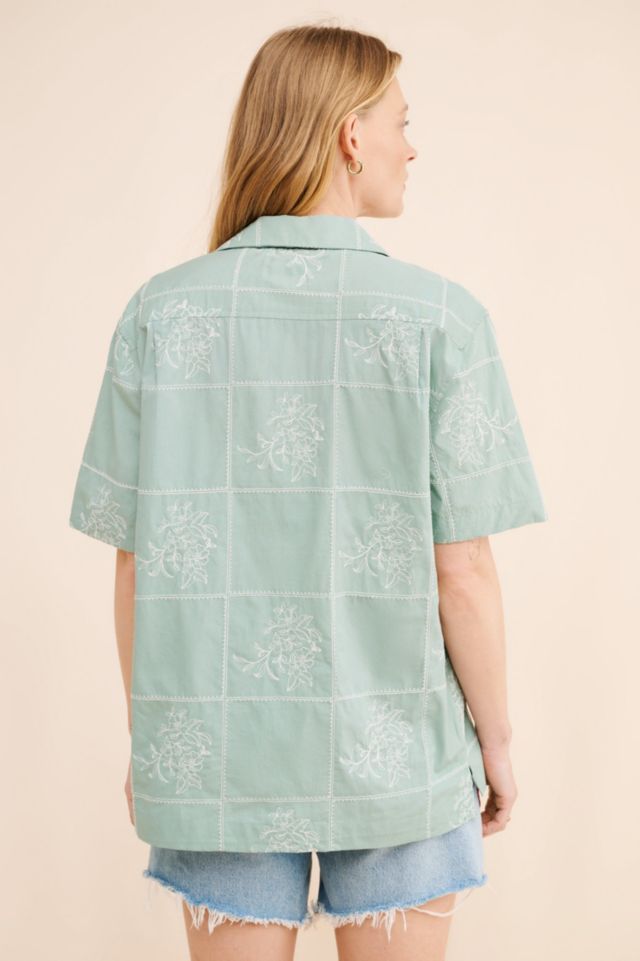 BDG Men's Floral Windowpane Embroidered Shirt #1