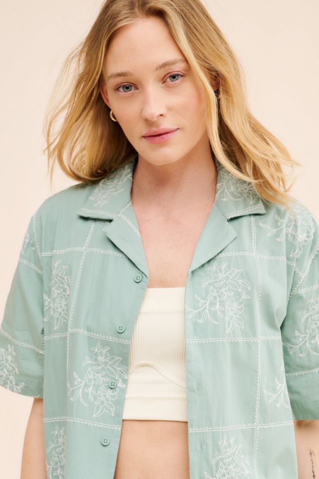 BDG Men's Floral Windowpane Embroidered Shirt #2
