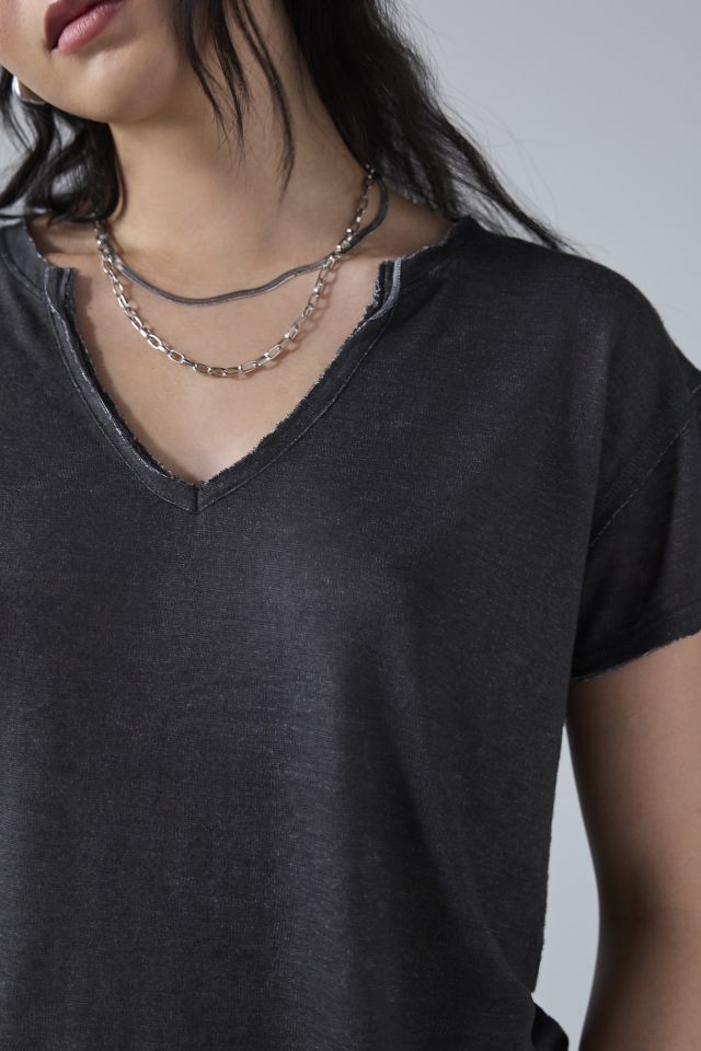 BDG Toni Slub Knit Split V-Neck Tee #1