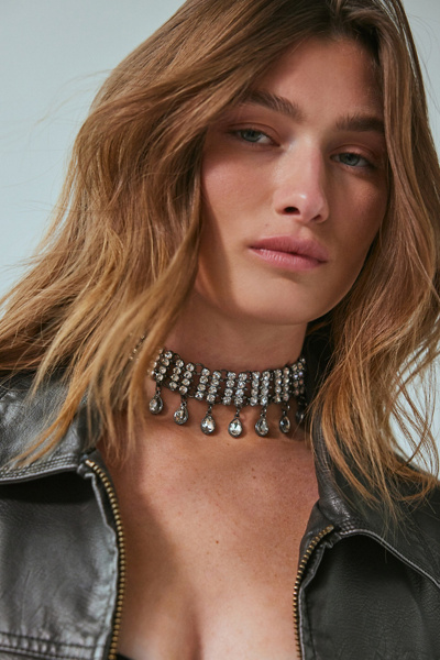Jumwrit Rhinestone Choker Necklace - Black Square Rhinestones, 29.5cm With Extender, Sparkly Party Necklace - View #3