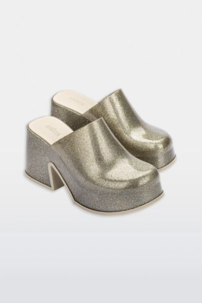 Melissa Mia Platform Clog In Golden Glitter Glass, Women's At Urban Outfitters In Gold