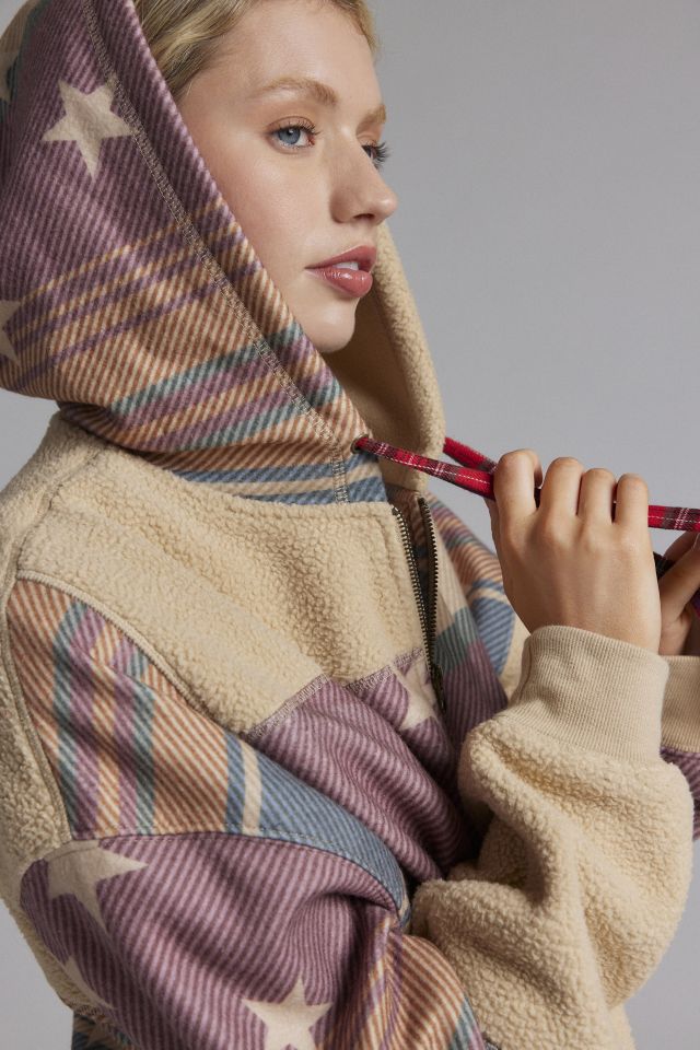 BDG Hunter Patchwork Fleece Zip Up Hoodie Sweatshirt #1