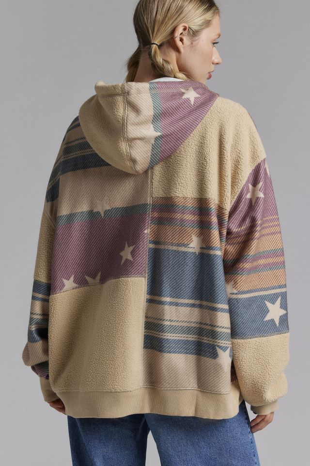 BDG Hunter Patchwork Fleece Zip Up Hoodie Sweatshirt | Urban