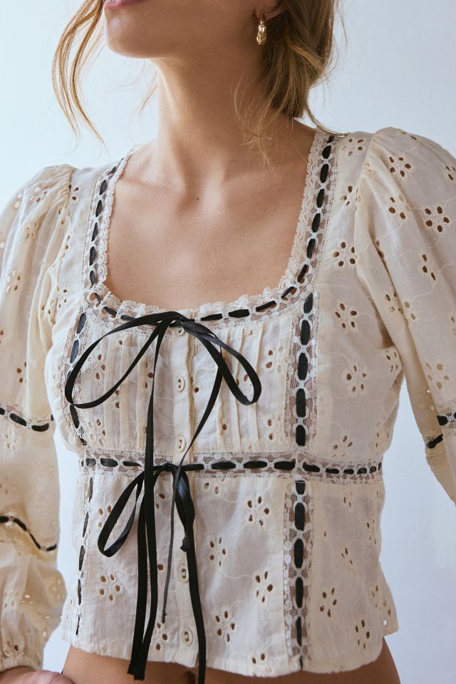 Kimchi Blue Selia Eyelet Square Neck Long Sleeve Blouse #1