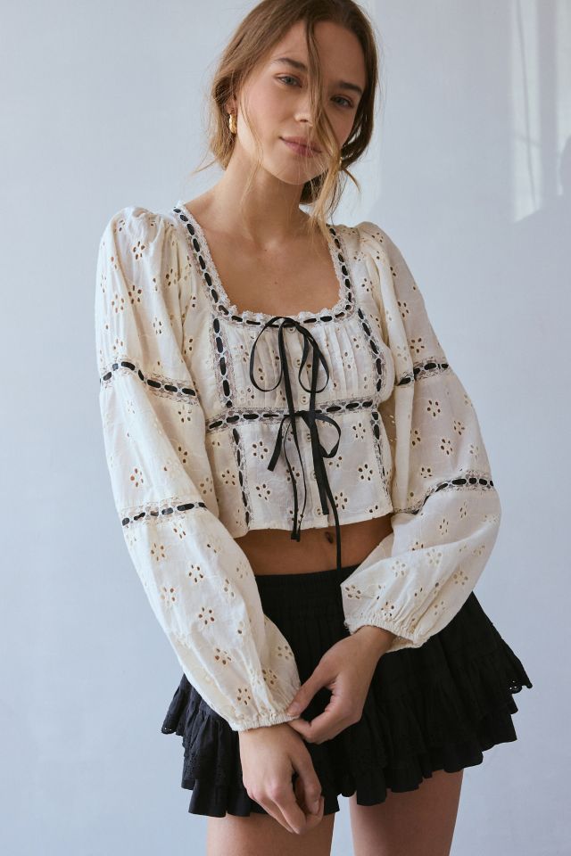 Kimchi Blue Selia Eyelet Square Neck Long Sleeve Blouse #2