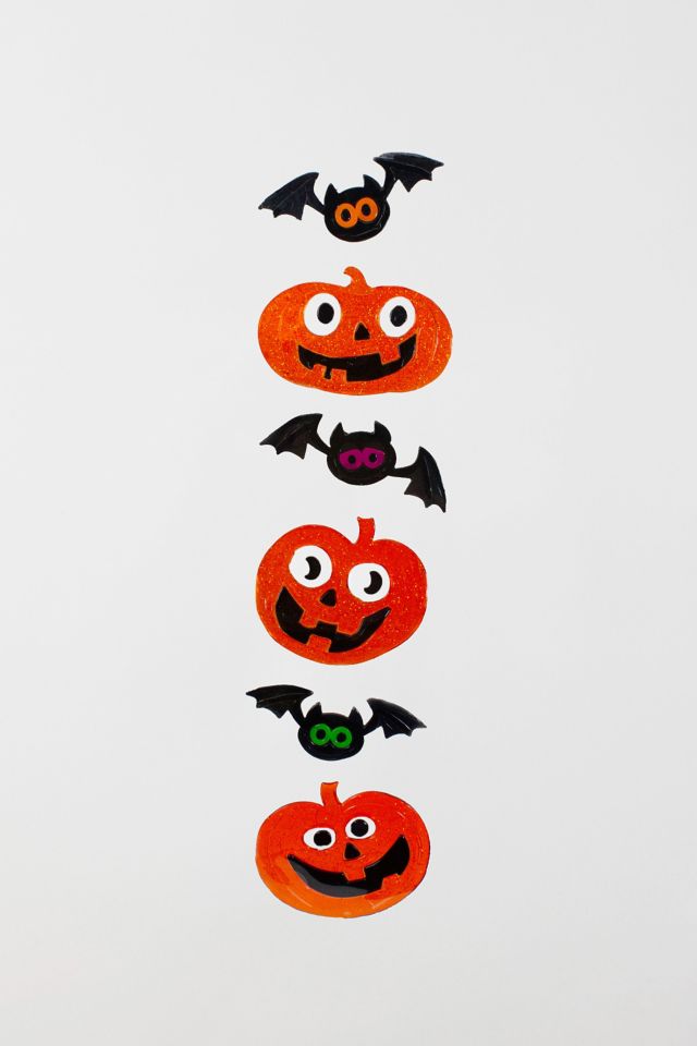 Jack-O-Lantern and Bats Halloween Gel Window Cling Set #1