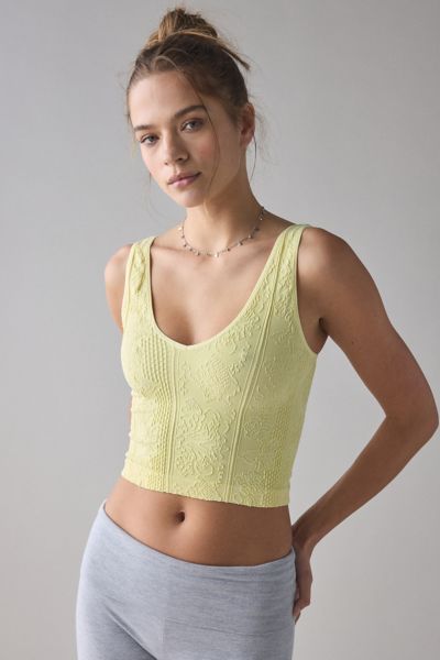 Shop Out From Under Plunge Tapestry Jacquard Seamless Knit Cami In Yellow, Women's At Urban Outfitters