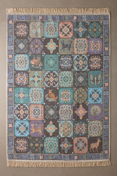 Urban Outfitters Izzy Tile Printed Rug In Blue At