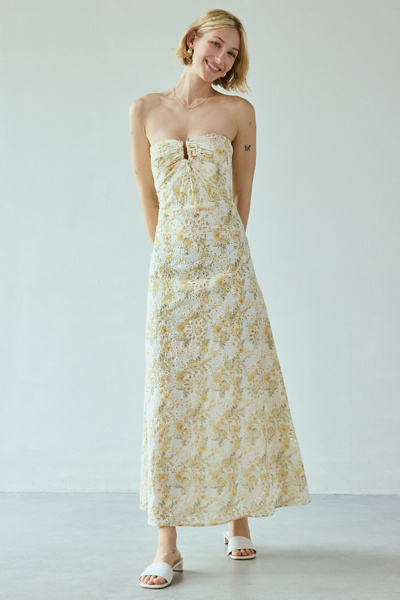 Bardot Lara Broderie Strapless Maxi Dress | Urban Outfitters