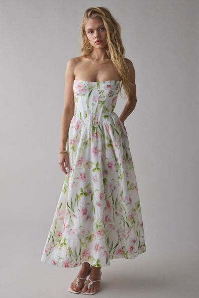 Bardot Lola Corset Strapless Midi Dress | Urban Outfitters