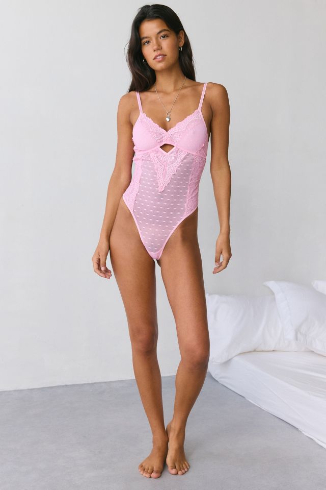 Mucci Luna Lace Trim Swiss Dotted Mesh Cutout Bodysuit #3