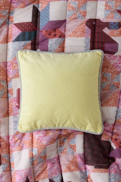 Urban Outfitters Piped Velvet Throw Pillow In Lemonade/blue Surf At  In Yellow