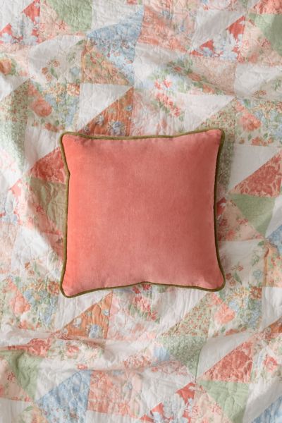 Urban Outfitters Piped Velvet Throw Pillow In Coral At  In Pink