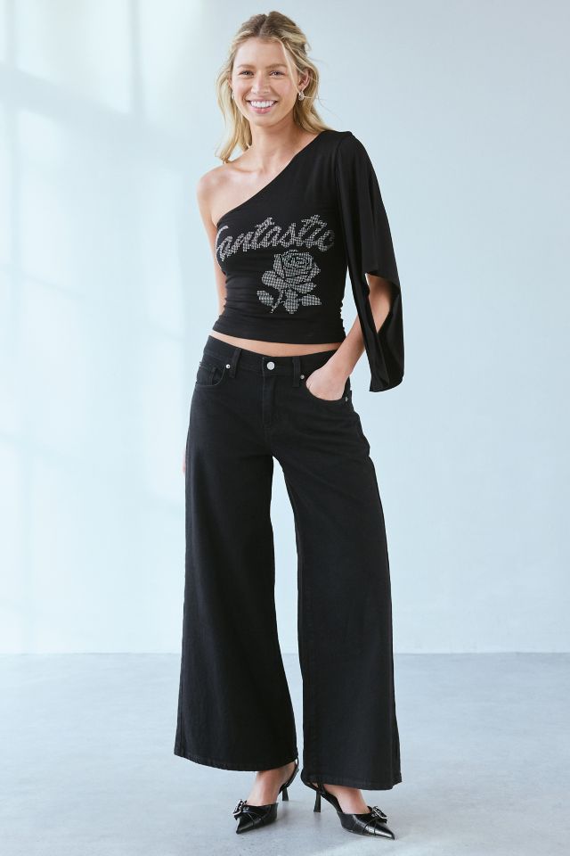 Fantastic Baby Asymmetric One-Shoulder Embellished Graphic Top #1