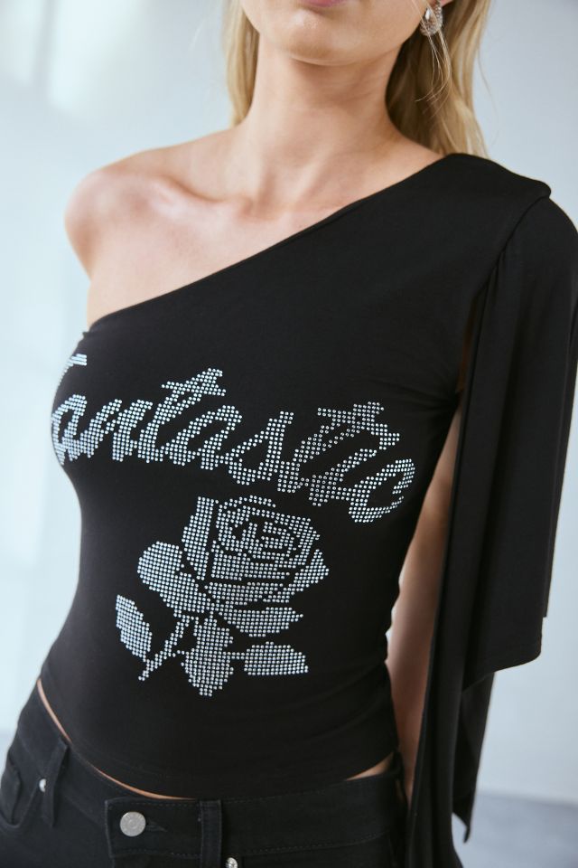 Fantastic Baby Asymmetric One-Shoulder Embellished Graphic