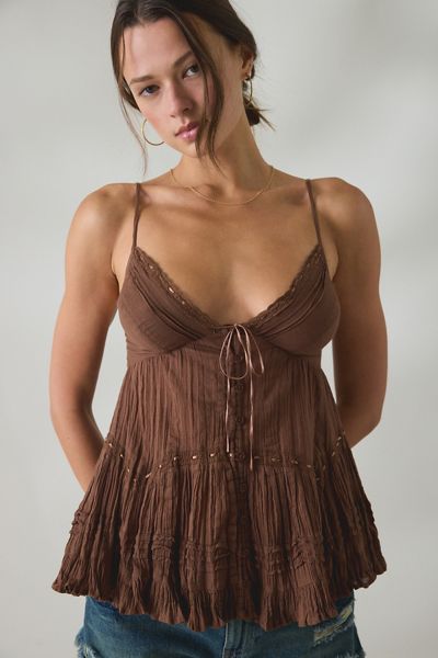 Kimchi Blue Tara Embroidered Cotton Babydoll Cami