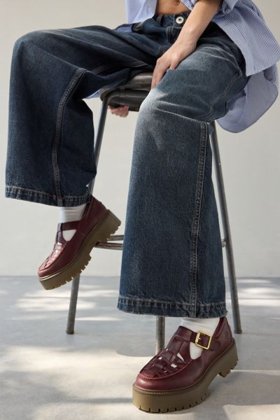 Timberland Women's Stone Street Platform Buckle Shoe In Burgundy Full Grain, Women's At Urban Outfitters In Burgundy