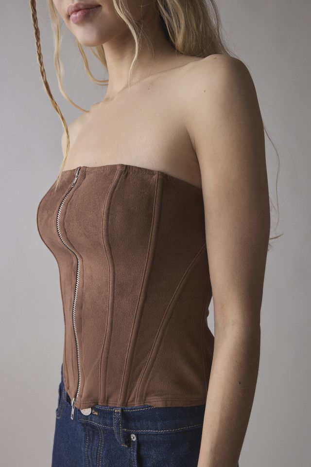 Out From Under Clara Faux Suede Strapless Corset Top #1