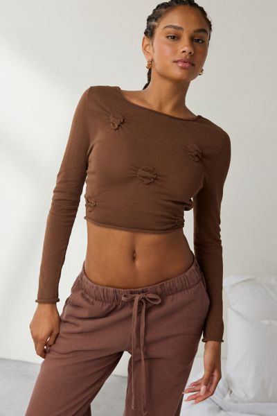 WMWM Cotton Bubble Detail Open-Back Long Sleeve Top