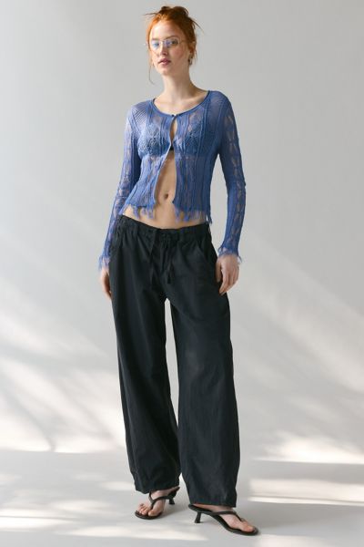 WMWM Cotton Lace Sheer Knit Flyaway Cardigan