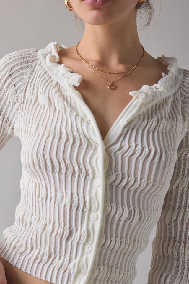 WMWM Ruffle Trim Ribbed Knit Cardigan #1